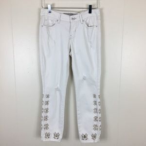 Guess Distressed Embroidered White Women's Jeans